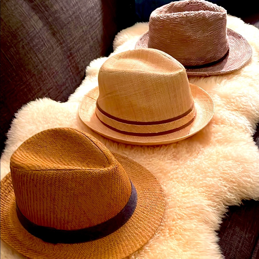 3 Women's Tan and Brown Fedora Hats. New condition. Summer!